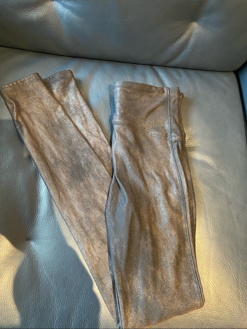 SPANX Metallic Black Faux-Leather Leggings Women’s Medium